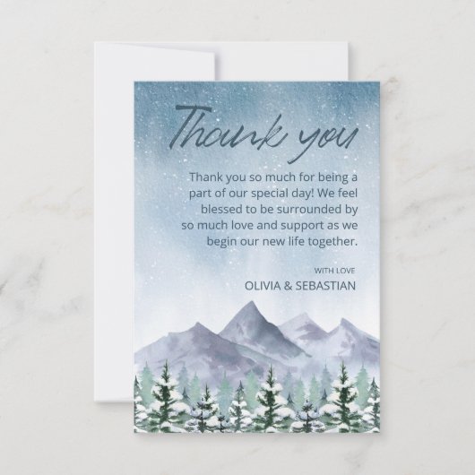 Winter Snowy Mountain Forest bruiloft Bedankkaart (Voorkant)
