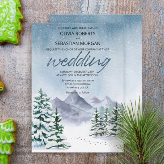Winter Snowy Mountain Forest bruiloft Kaart