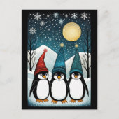 Winter Snowy Mountain Santa Penguin Kerstmis Feestdagenkaart (Voorkant)