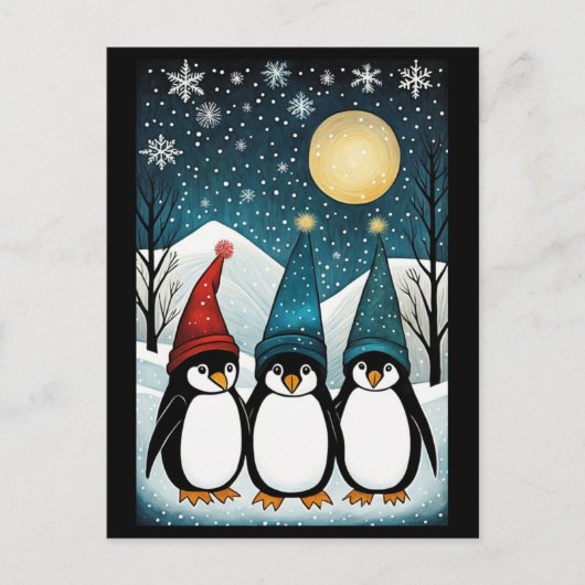 Winter Snowy Mountain Santa Penguin Kerstmis Feestdagenkaart (Voorkant)