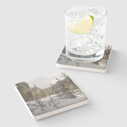Winter Snowy Mountain Scene in Montana Stenen Onderzetter (Zijkant)