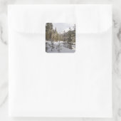 Winter Snowy Mountain Scene in Montana Vierkante Sticker (Tas)