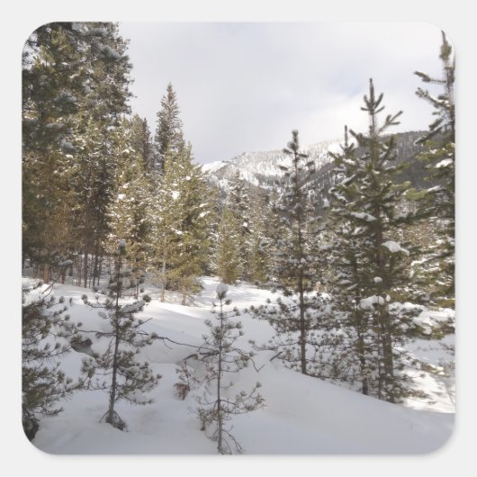 Winter Snowy Mountain Scene in Montana Vierkante Sticker (Voorkant)
