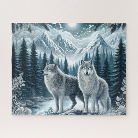 Winter Snowy Mountain Wolves Legpuzzel (Horizontaal)