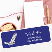 Winter Snowy Owl Waterverf Blue Modern Natuur Etiket