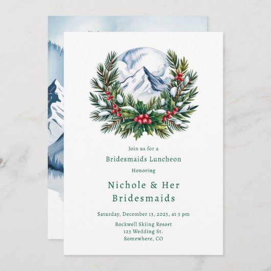 Winter Snowy Pine Krans Bruidsmeisjes Luncheon Kaart (Voorkant / Achterkant)