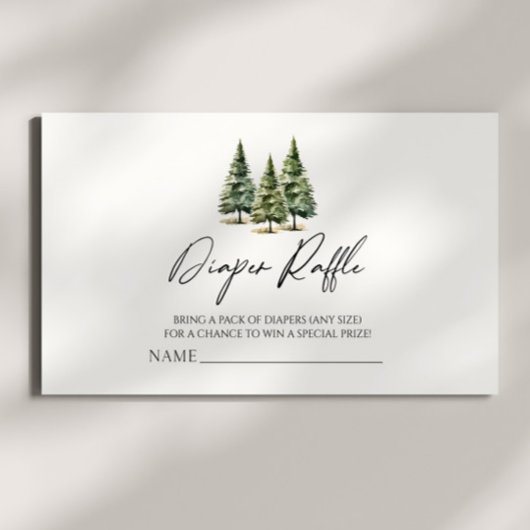 Winter Snowy Pine Tree Baby shower Luier Raffle Informatiekaartje
