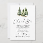 Winter Snowy Pine Tree Custom Photo Wedding Bedankkaart (Voorkant)