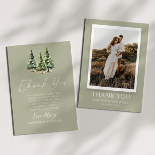 Winter Snowy Pine Tree Custom Photo Wedding Bedankkaart