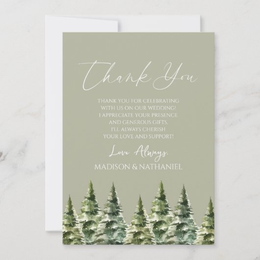 Winter Snowy Pine Tree Custom Photo Wedding Bedankkaart (Voorkant)