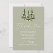Winter Snowy Pine Tree Custom Photo Wedding Bedankkaart (Voorkant)