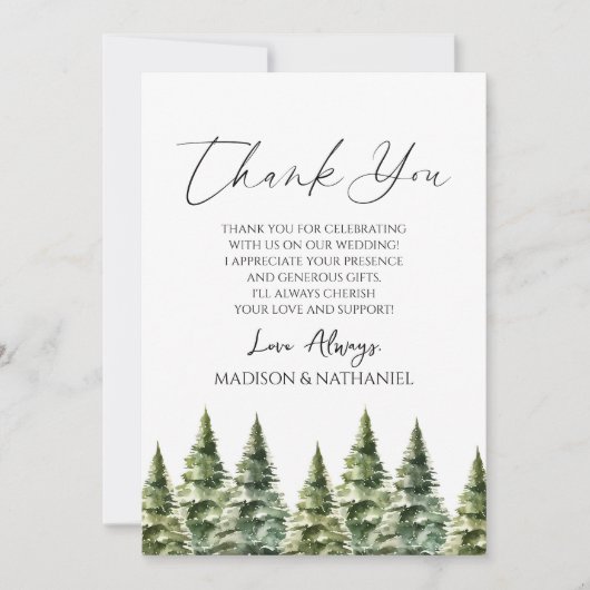 Winter Snowy Pine Tree Wedding Bedankkaart (Voorkant)