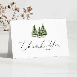 Winter Snowy Pine Tree Wedding Bedankkaart