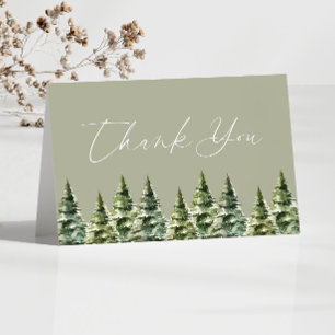 Winter Snowy Pine Tree Wedding Bedankkaart