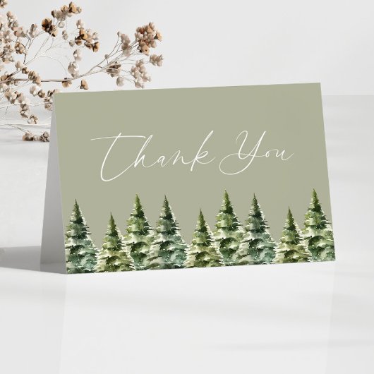 Winter Snowy Pine Tree Wedding Bedankkaart