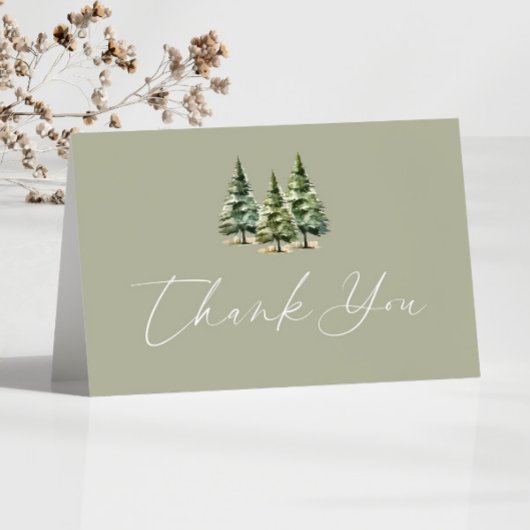 Winter Snowy Pine Tree Wedding Bedankkaart