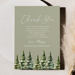 Winter Snowy Pine Tree Wedding Bedankkaart