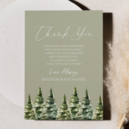 Winter Snowy Pine Tree Wedding Bedankkaart