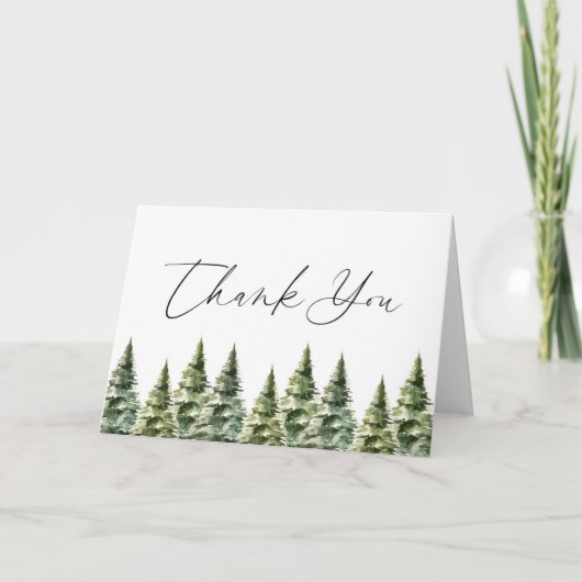 Winter Snowy Pine Tree Wedding Bedankkaart (Voorkant)
