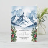 Winter Snowy Pine Wreath Engagement Party Kaart (Staand voorkant)