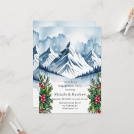 Winter Snowy Pine Wreath Engagement Party Kaart