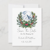 Winter Snowy Pine Wreath Save the Date Kaart (Voorkant)