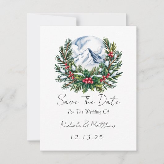 Winter Snowy Pine Wreath Save the Date Kaart (Voorkant)