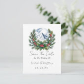 Winter Snowy Pine Wreath Save the Date Kaart (Staand voorkant)