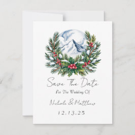 Winter Snowy Pine Wreath Save the Date Kaart