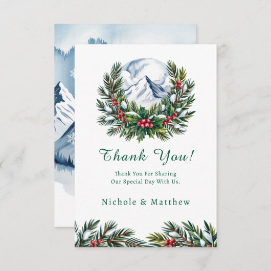 Winter Snowy Pine Wreath Wedding Bedankkaart (Voorkant / Achterkant)