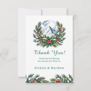 Winter Snowy Pine Wreath Wedding Bedankkaart