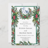 Winter Snowy Pine Wreath Wedding Celebration Kaart (Voorkant)
