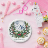 Winter Snowy Pine Wreath Wedding Papieren Bordje (Feest)