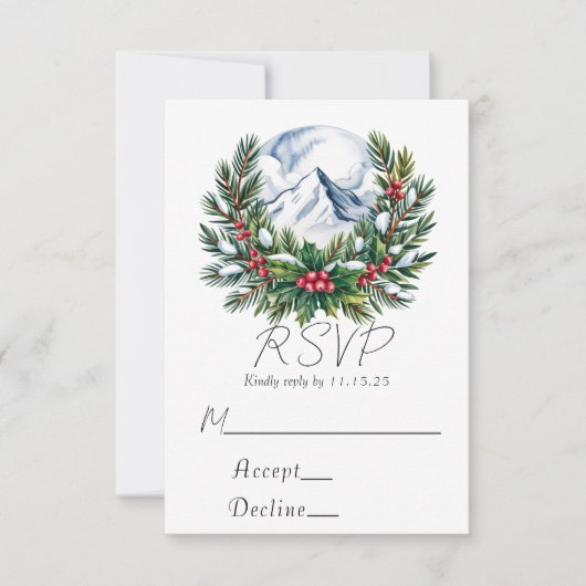 Winter Snowy Pine Wreath Wedding RSVP Kaartje (Voorkant)