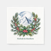 Winter Snowy Pine Wreath Wedding Servet (Voorkant)