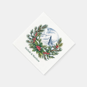 Winter Snowy Pine Wreath Wedding Servet