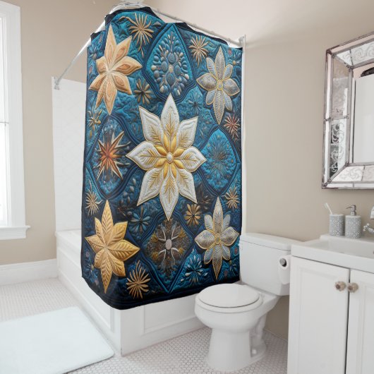 Winter Snowy Quilt Douchegordijn (In situ)