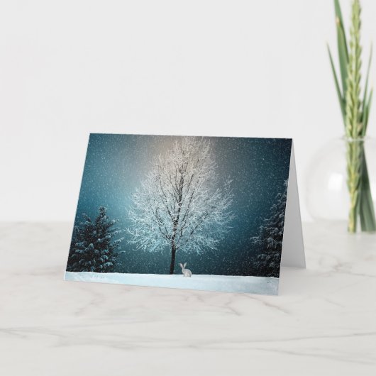 Winter Snowy Rabbit Natuur kerstfeestdag Feestdagen Kaart (Voorkant)