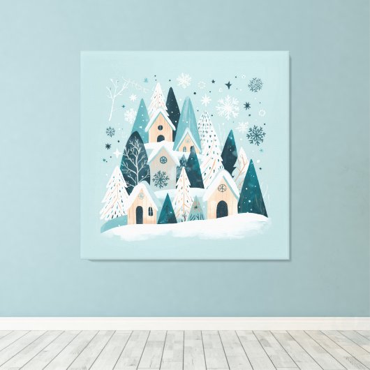 Winter Snowy Village Canvas Afdruk (Insitu (Houten vloer))