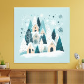 Winter Snowy Village Canvas Afdruk (Insitu (Woonkamer))