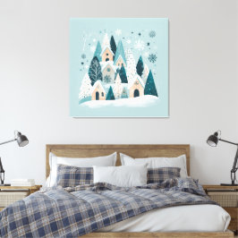 Winter Snowy Village Canvas Afdruk