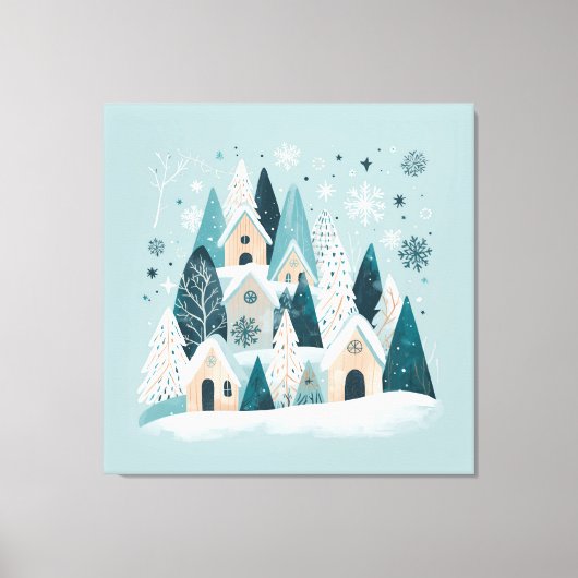 Winter Snowy Village Canvas Afdruk (Voorkant)