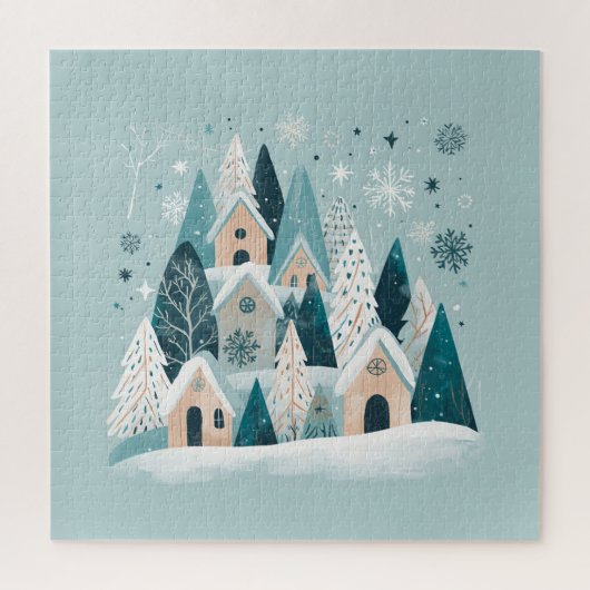 Winter Snowy Village Legpuzzel (Verticaal)