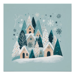 Winter Snowy Village Perfect Poster