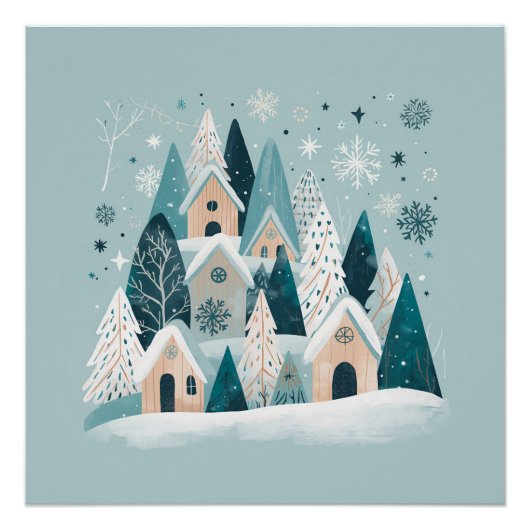 Winter Snowy Village Perfect Poster (Voorkant)