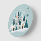 Winter Snowy Village Ronde Klok (Hoek)