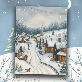 Winter Snowy Village Scene Serene Vredige Stad Briefkaart