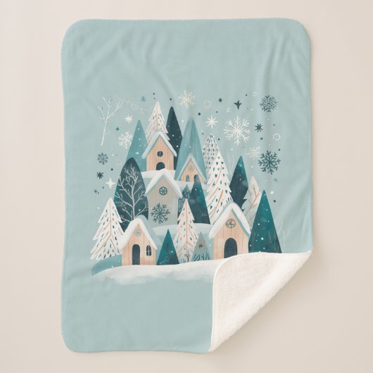 Winter Snowy Village Sherpa Deken (Voorkant)