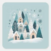 Winter Snowy Village Vierkante Sticker (Voorkant)