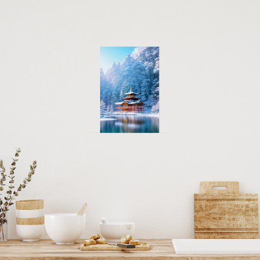 Winter Solace bij de Japanse tempel Poster (Keuken)